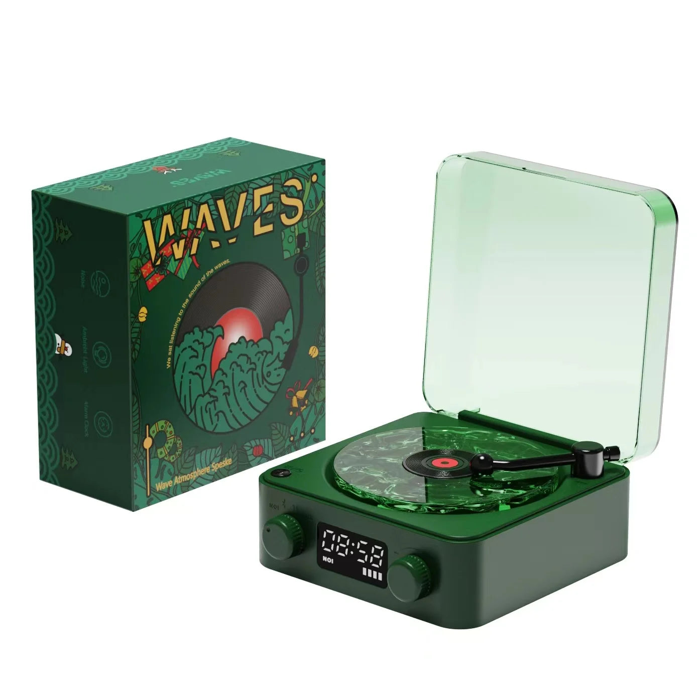WAVES New Color Retro Vinyl Player Speaker Lamp 1500mAh Portable White Noise Music Sleep Aid Music Night Light With RGB Light