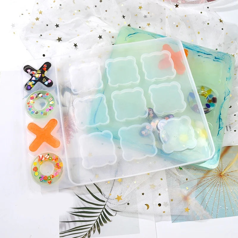 DM063 Transparent XO Chess Game Resin Epoxy Mold DIY Craft Tool Jewelry Accessories Parent-Child Interaction Game Mould