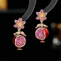 Creative S925 Silver Needle Earrings Inlaid Zircon Earrings Enamel Flower Pomegranate Huggie Earrings for Women