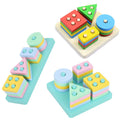 Children's Educational Wooden Four-column Toy Early Education Intelligence Geometric Shape Sorter Pairing Building Blocks Sets