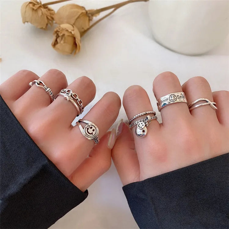 SP New Fashion Engraved Smile Rings Accessories S925 Sterling Silver Made Adjustable Rings