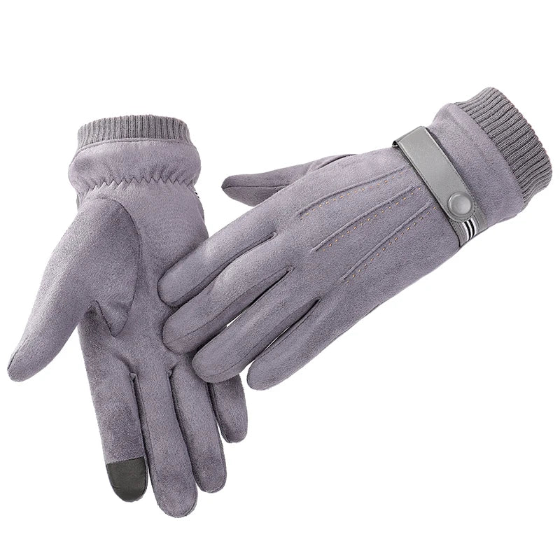 Wholesale Fashion Fleece Plush Lining Winter Men Warm Suede Riding Gloves With Touch Screen