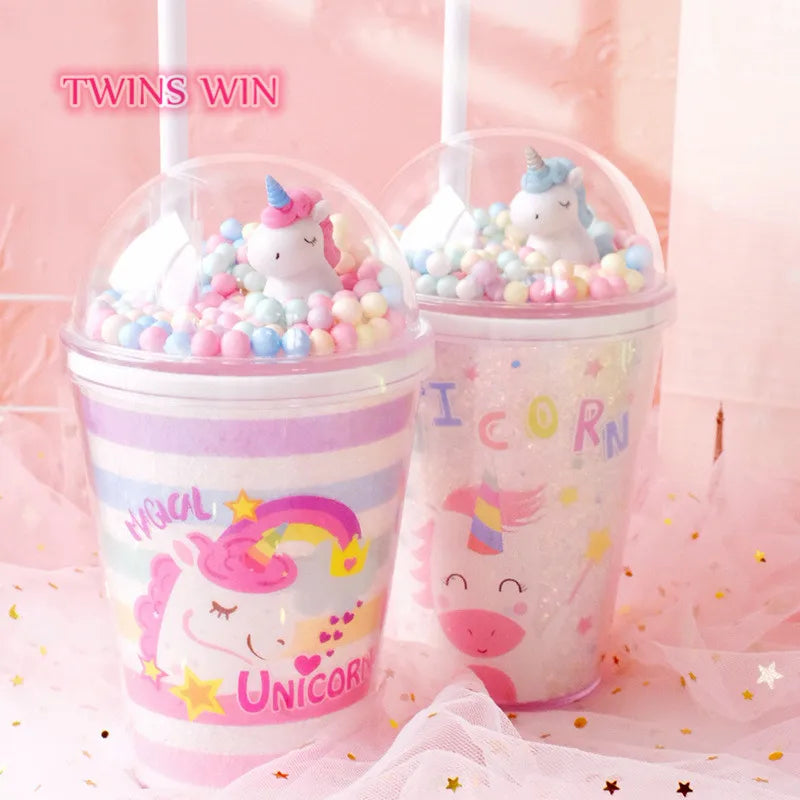 Cartoon Plastic Water Cup Straw Cup Casual Cup pink Color Girls Like Cute Crystal Water Bottle CUP1563