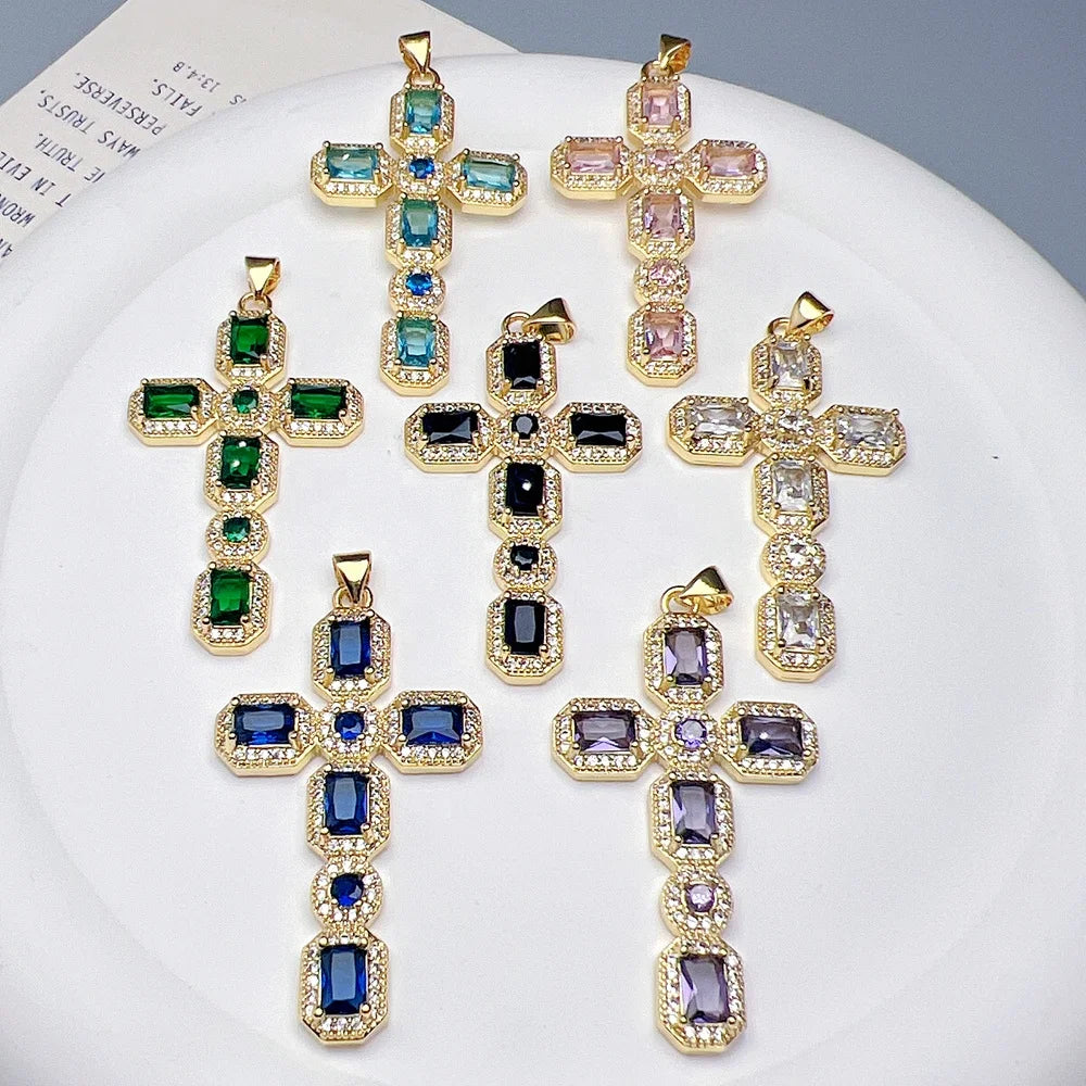Wholesale Custom Vintage Metal Zircon Cross Pendants Charms for Jewelry Making Hip Hop Necklace Accessories