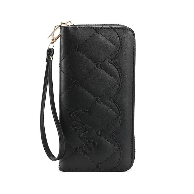 Wholesale Women Black Color Wallet Ladies' Long Purse Double Zip Phone Wallets
