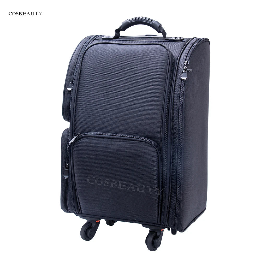 KONCAI Professional Makeup Artist Rolling Trolley case with Multiple Compartments for Travel Luggage Cosmetic Cases