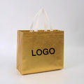Custom Metallic Gold Reusable Moisture Proof Grocery Shopping Bag Glossy Glitter Laminating Non-Woven Holographic 32x28x12CM