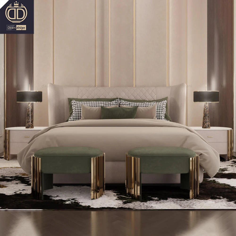 Modern Luxury King-size Bed with Spugna Foshan Leather Upholstery Grigia and Nera From Camera Da Letto Collection