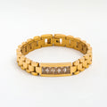 18K PVD Gold Plated Link Chain Chunky CZ Crystal Band Stainless Steel Charm Bracelet Fashion Jewelry