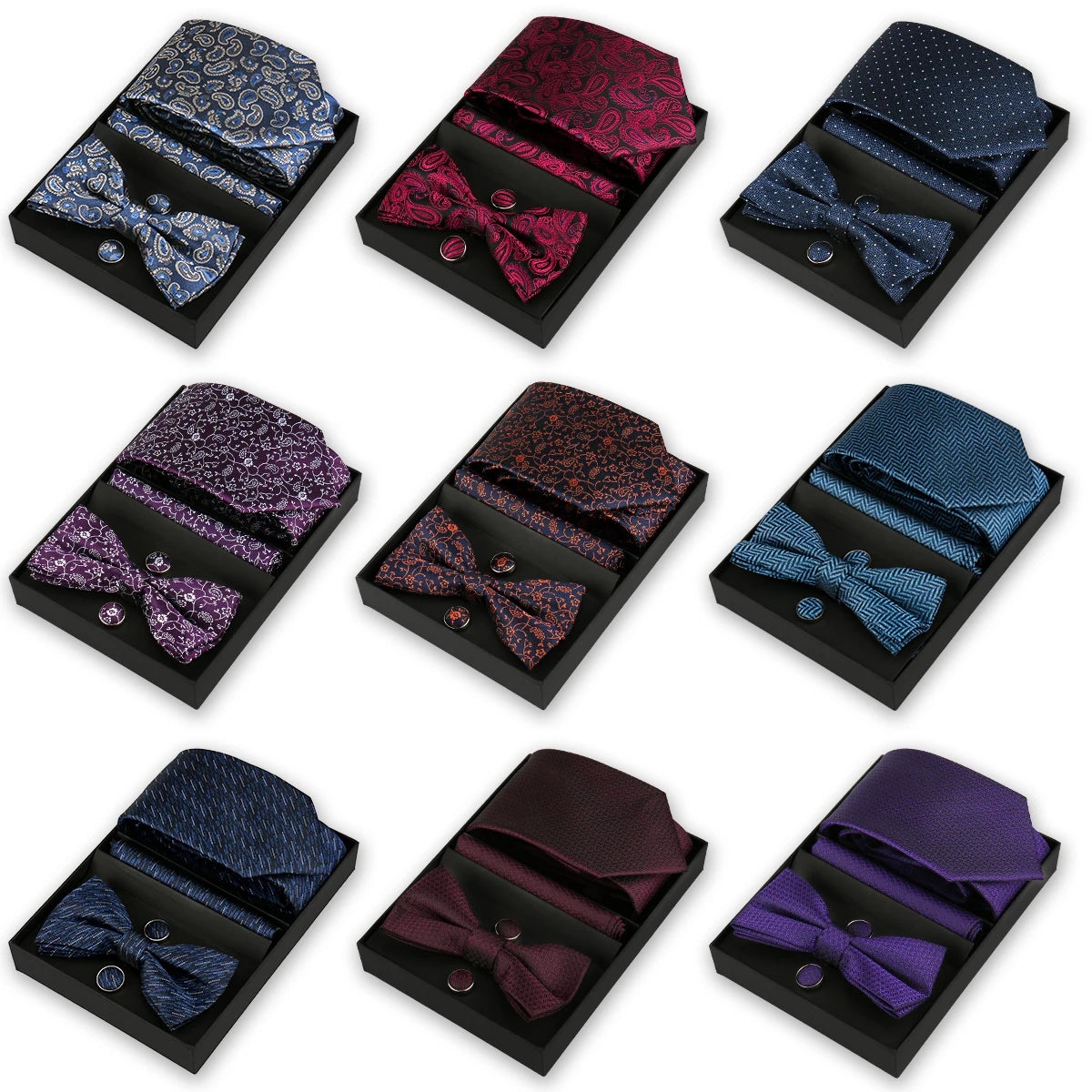 Shengzhou Men's Tie Set With Bow Ties Pocket Squares Cufflinks Polyester Material Comes With Gift Box