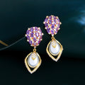 Delicate Design Gold Plated Cubic Zirconia Stone Purple Pearl Dangle Drop Bridal Earrings for Women Wedding Jewelry Accessories
