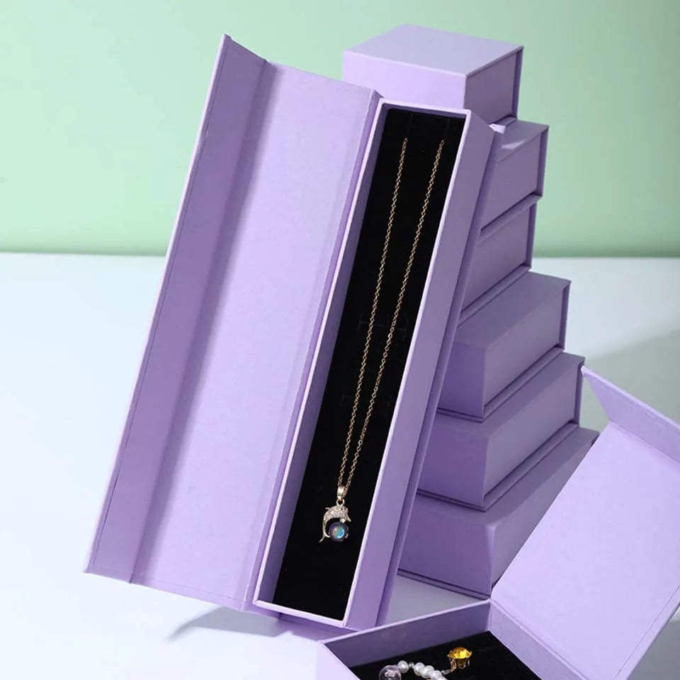 Custom Logo Printing Flip Top Magnetic Cardboard Paper Necklace Rings Bracelet Jewelry Packaging Gift Box