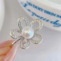 Adjustable Opening Five Leaf Flower Ring 6-7 mm Natural Freshwater Pearl Ring White Bread Pearl Jewelry Zhuji Pearl Girl