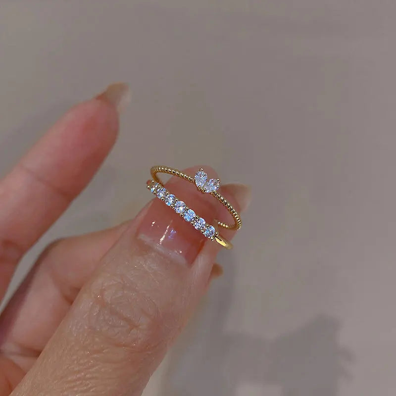 Hainon S925 Sterling Silver Delicate Versatile Heart Ring Ladies Zircon Finger Decorative Ring