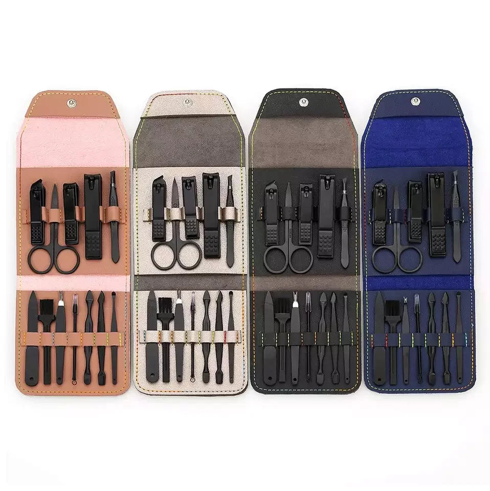 Portable 12pcs Stainless Steel Manicure Set Durable Cuticle Scissors for Household & Outdoor Use Finger Nail Trimmer