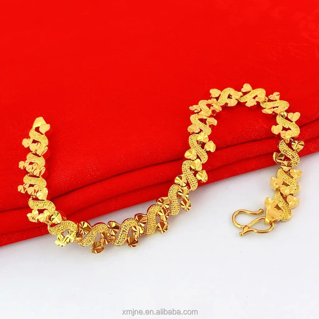 Dubai Jewelry Online Best Selling  Heart Bracelet Trade Fair Brass Gold Plated Korean Fashion Women's Bracelet