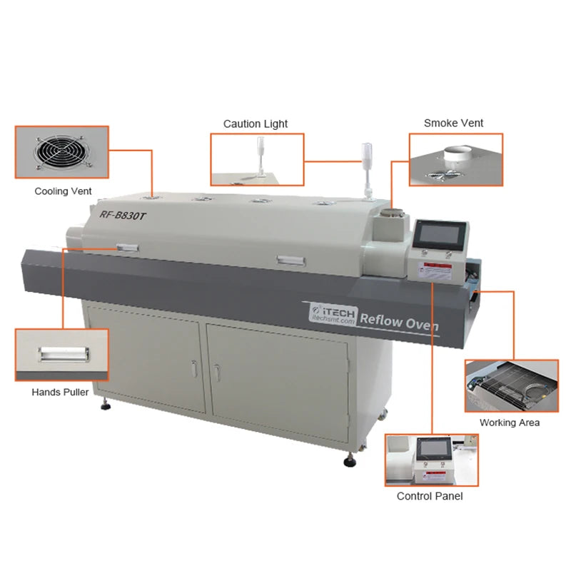 Smt Manufacturer 8 Warm Zones Reflow Oven Soldering Machine Desktop Hot Air Solder Reflow Oven for SMD Pcb Production Line