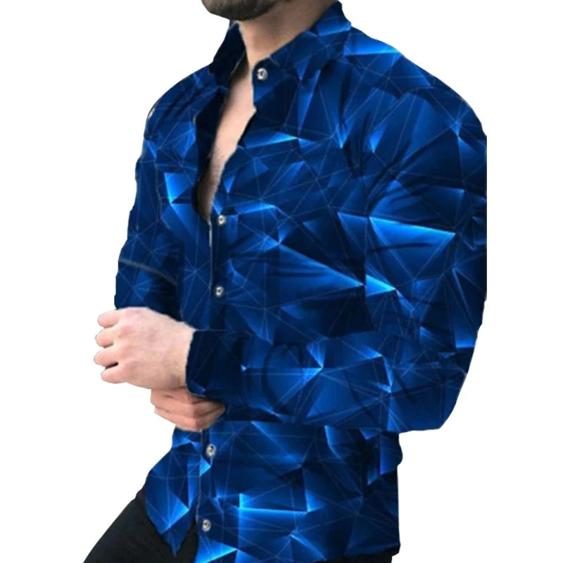 Men's Turn-down Collar Anti-Wrinkle Digital Print Floral Pattern Formal Fit Shirt