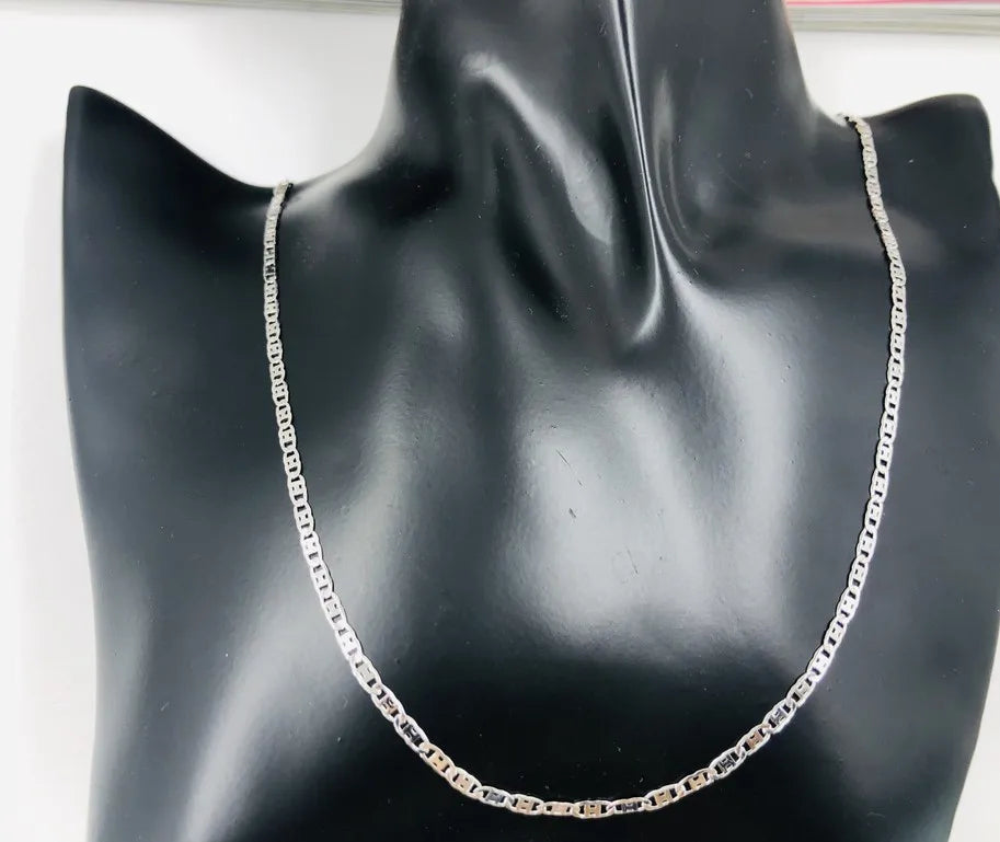 BMZ 2025 Jewelry Quality White Gold Color Chain 24 Inch Figaro Chain Rhodium Plated 48CM Necklace Rhodium Plating