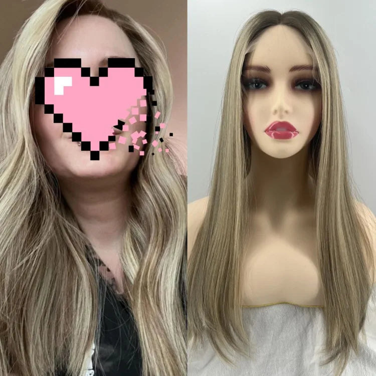 Stock Luxury Kosher Wigs with Lace Front Virgin Hair Straight Style Dark Brown with Highlight Transparent Lace Top Jewish Wig