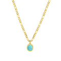French Vintage Personalized 18K Gold Plated Stainless Steel Jewelry Gift Thick Chain Blue Cubic Zirconia Oval Pendant Necklace