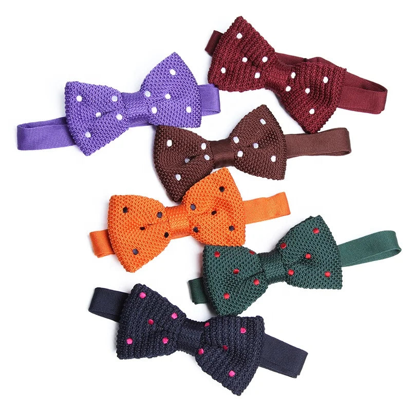 Wholesale Mens Embroidery Knit Neck Pre Tied Red Bow Ties Black Emerald Polka Dot Tie for Men Business Suit