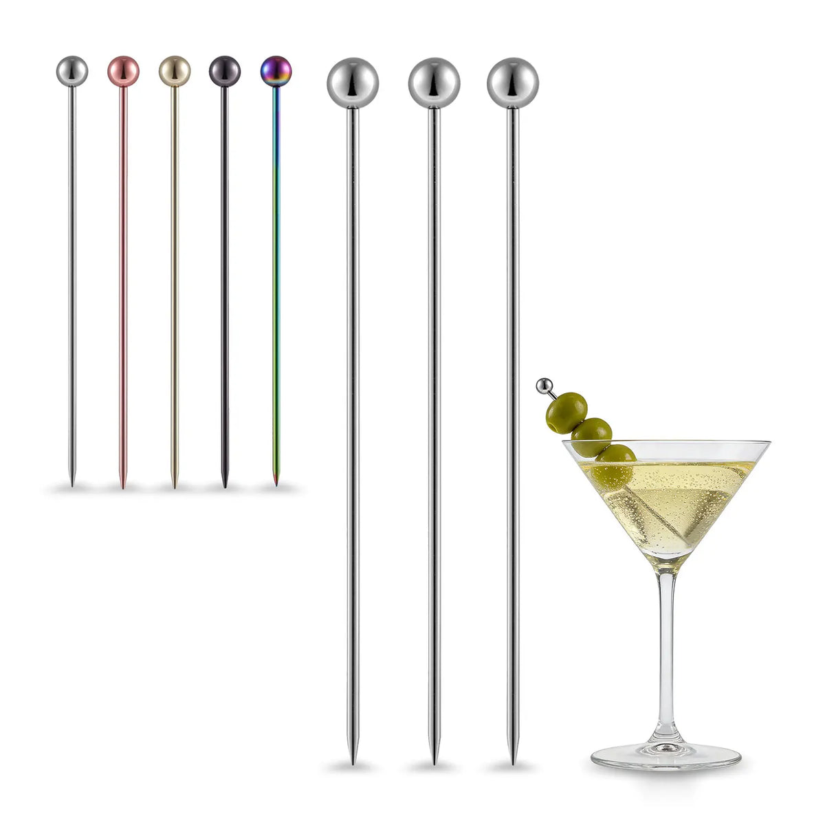 Reusable Stainless Steel Cocktail Picks & Skewers-Eco-Friendly Bar Tools for Bloody Mary Martini Olives Appetizers Fruit Garnish