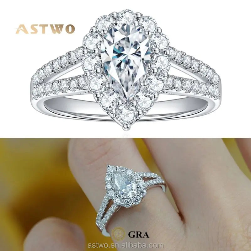 Elegant 1+0.74 CT Pear Shape VVS1 Clarity Moissanite Diamond Engagement Ring Elegant Finger Rings