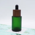 30ml Flat Shoulder Green Glass Dropper Bottle with Dark Woodedn Dropper for Essence Essential Oil