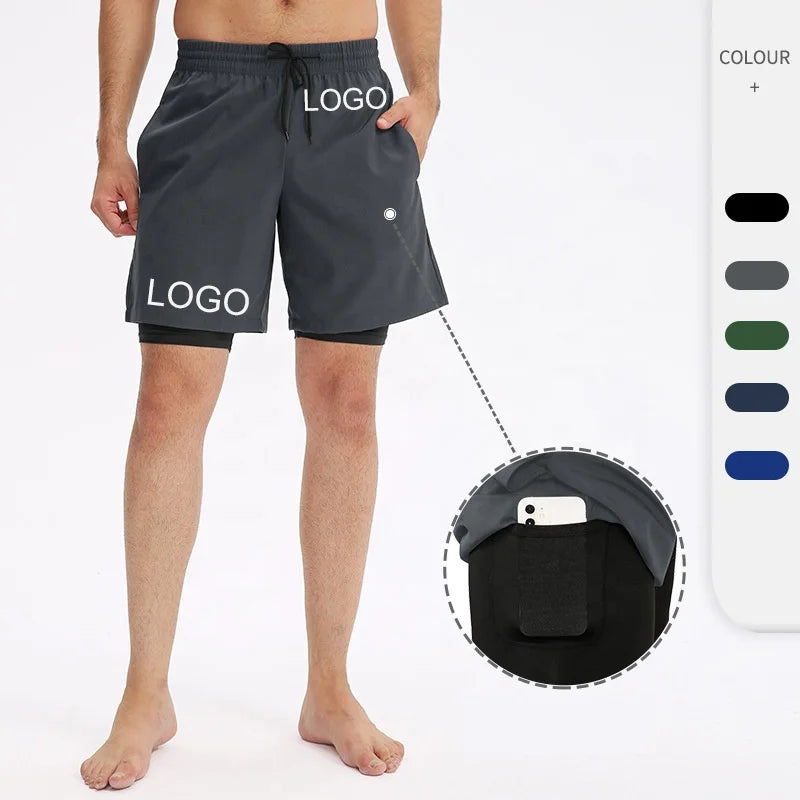 Men 2 in 1 Running Shorts Jogging Gym Fitness Training Quick Dry Beach Short Pants Male Summer Sports Workout Bottoms Clothing