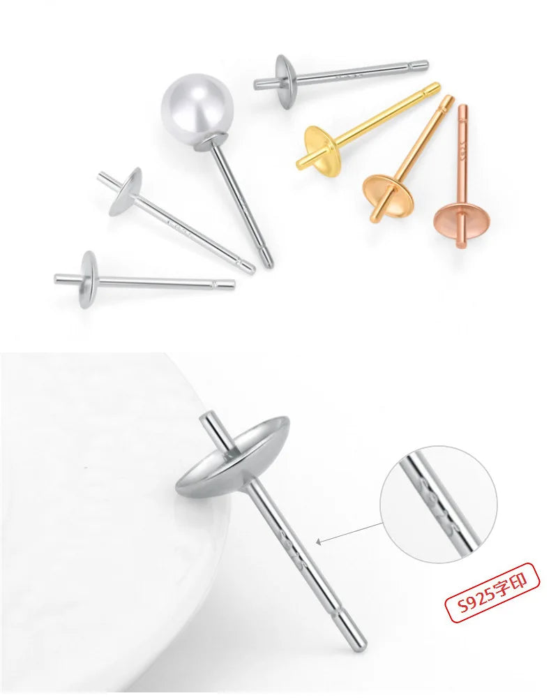 Gold-plated 925 Sterling Silver Accessories Pearl Holder Ear Needle Holder Bead Plate DIY Bowl Needle Empty Holder Earrings