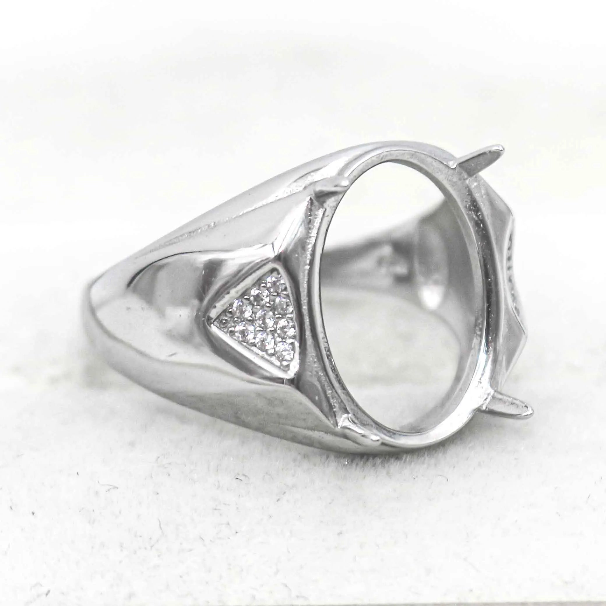 Sterling Silver 12*15mm Semi Mount Men's Ring Frame Empty Blank Claw Setting S925 Base Holder Without Center Stone for DIY Inlay
