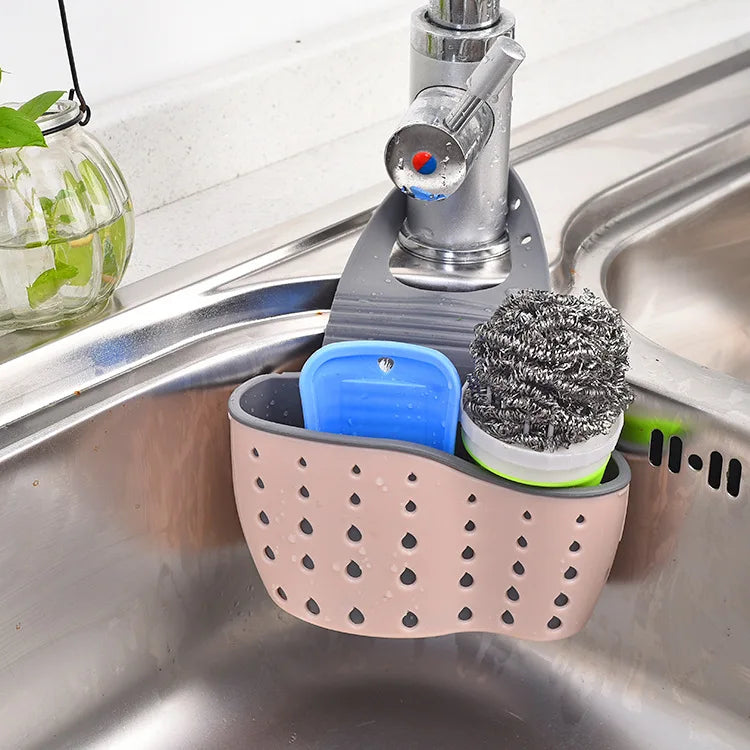 Modern Silicone Sponge Holder Sink Caddy for Kitchen Sundries Plastic Soap Rack Stylish Cleaning Tool for Sink Drain