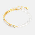 Trendy Roman Half Fresh Water Pearl Half Stainless Steel Zircon Beads Tennis Chain Bracelet Jewelry for Women