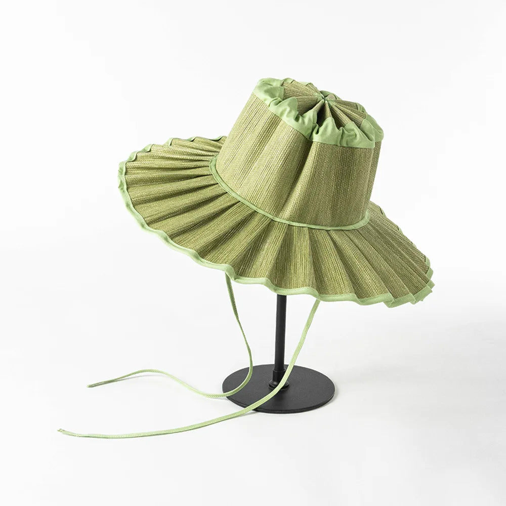 New Fashion Foldable Pleated Summer Beach Big Floppy Straw Hats Packable Outdoor Shopping Travel Sun Hats Women Beach
