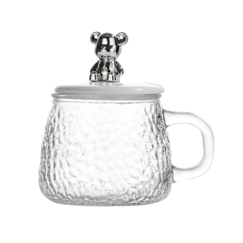 Wholesale Printed Bear Shape Hammer Pattern Glass Milk Coffee Container Custom