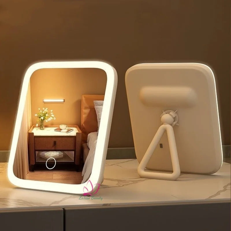 Hot-selling LED Makeup Mirror Touch Control 3-Color Light USB Powered Table Mirror Fashionable Portable Mirror with Bracket