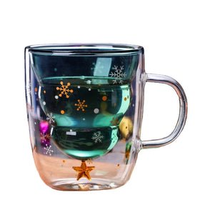 Cute Christmas Tree Shaped Glass Coffee Mug Milk Tea Cup Christmas Mug with Lid
