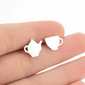 Korean Cute Stainless Steel Teapot Tea Cup Set Earrings Fashion Asymmetrical Mini Kettle Cup Stud Earrings for Women