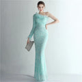 19178# Handmade Bead Craft Yarn Socialite Banquet Style Single Shoulder Long Sleeve Sequin Fishtail