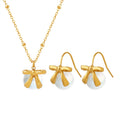Round Bowknot Colored Glass Beads Earrings Stainless Steel Necklace Jewelry Set
