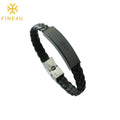 Pulsera Hombre Custom Boys Bulk Genuine bar Vintage Engraved Black Mens Rope PU Leather Bracelet