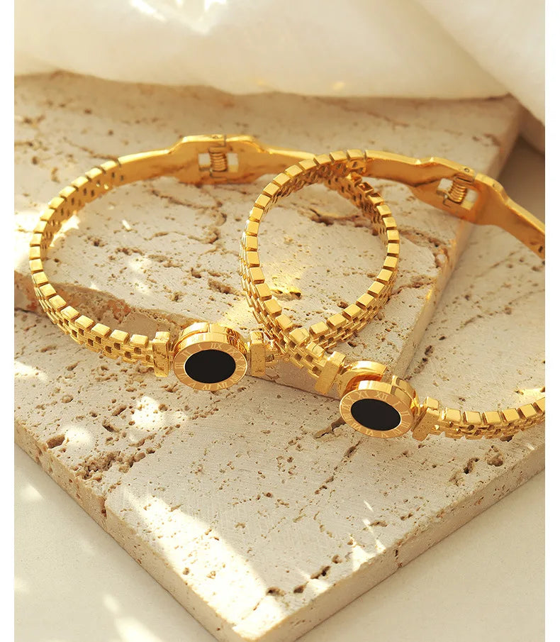Latest Design Luxury 14K Gold Color Stainless Steel Cuff Bracelet Mixed Style 316L Jewellery Fashionable Latest Jewelry Bracelet