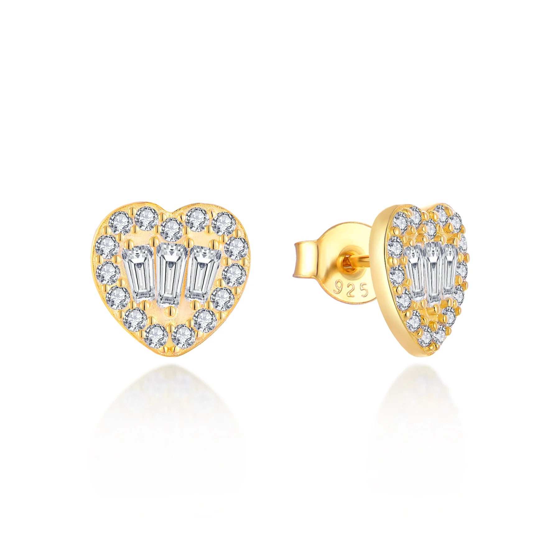 QX Custom OEM Women Fine Jewelry Luxury Elegant 925 Sterling Silver 18K Gold Plated Zircon Heart Stud Initial Earrings