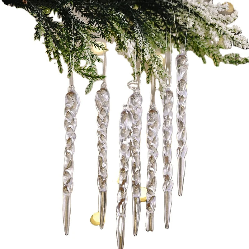 Wholesale Clear Christmas Ornament Hanging Simulation Ice Pendant Christmas Tree Decor Icicle with Thread