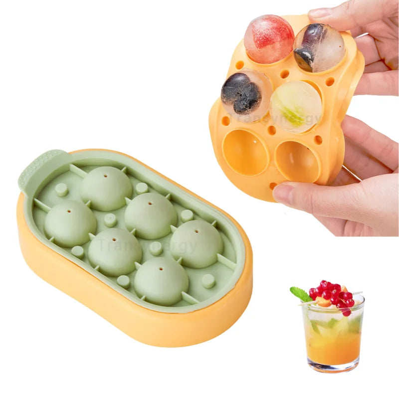 6 Round Silicone Ice Cube Mold Handmade Whisky Beer Ice Tray Bucket Durable Ice Cube Maker with Lid