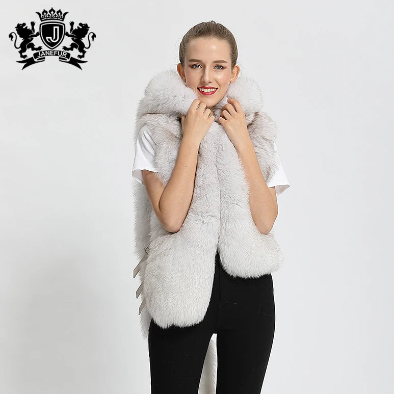 Janefur Latest Design Fox Vest Winter Women Real Fox Fur Vest With a Tail
