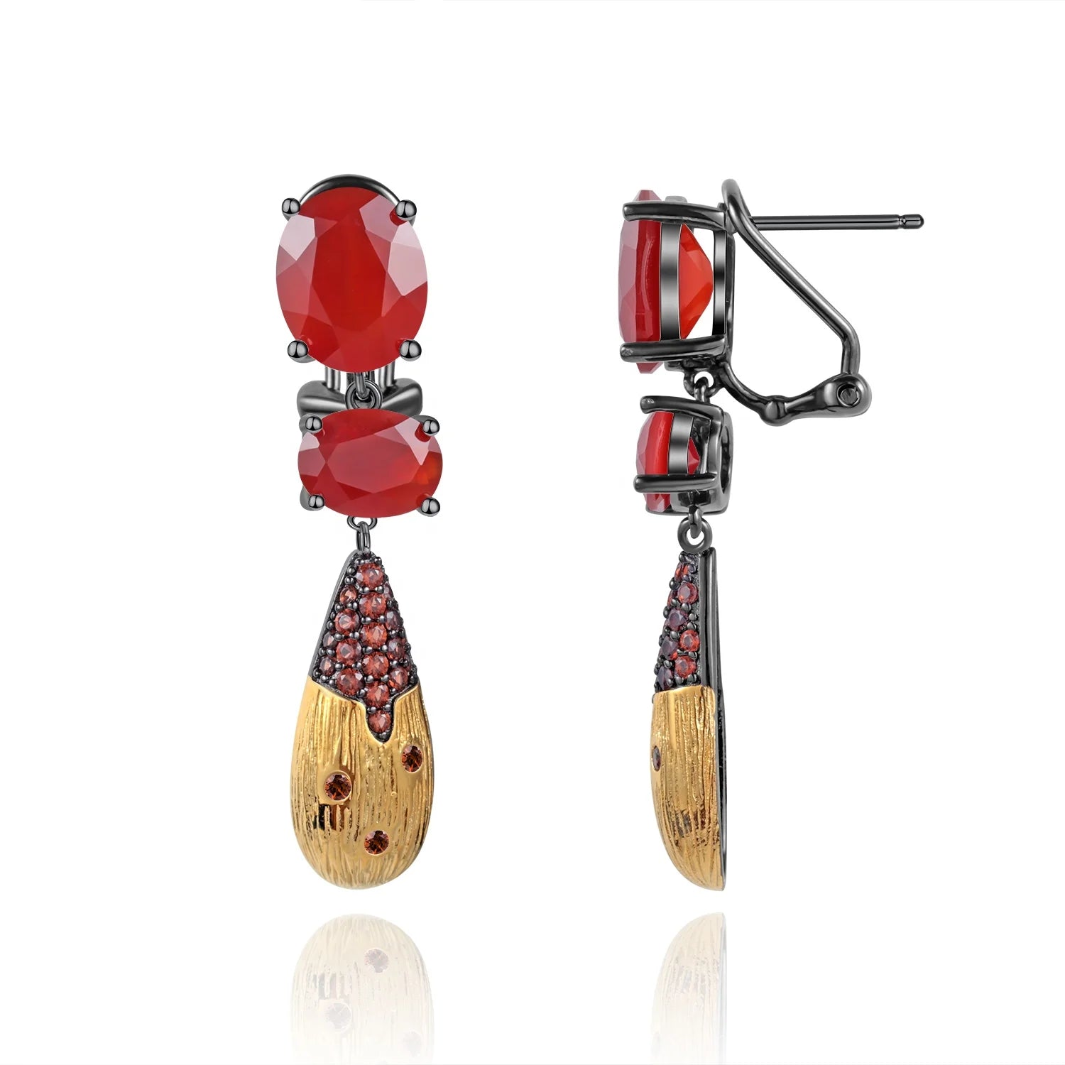 Abiding Natural Red Agate Stone Gold Plated Jewelry 925 Sterling Silver Drop Earrings Jewelry for Women Wedding
