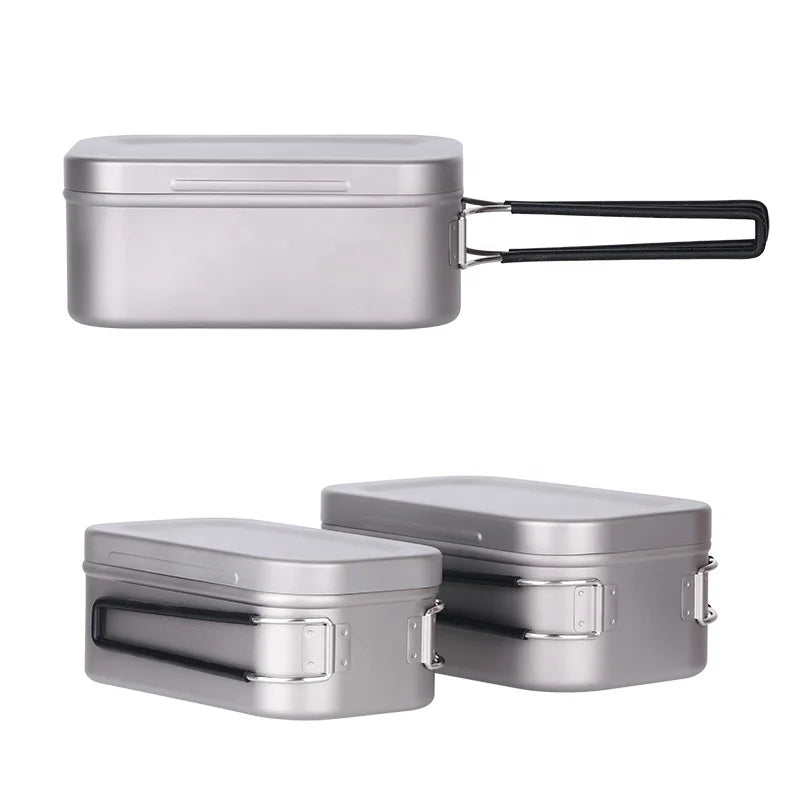 Titanium Lunch Food Container 800ML Lunch Box with Steaming Rack Outdoor Camping Supplies Hiking BBQ Picnic Cookware