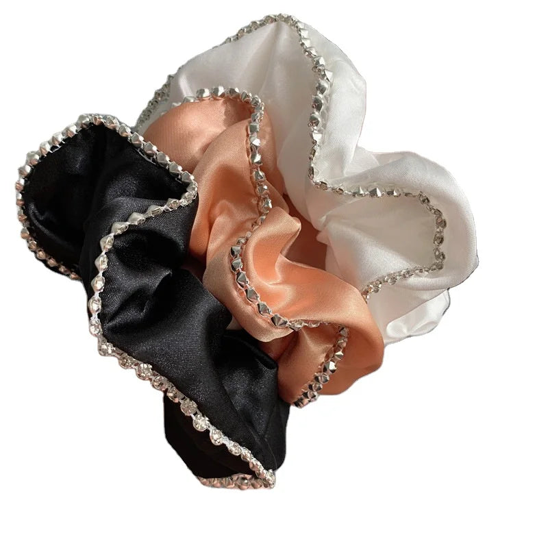 Fashionable Scrunchies Wholesale Silver Rivet Hair Ties with Bling Custom Oversized Hairbands